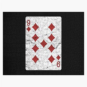 Playing Cards 9 of Diamonds Distressed Design Jigsaw Puzzle
