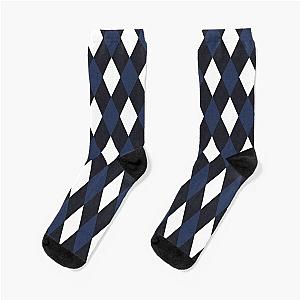 Vintage Blue Black Argyle Diamond Geometric Abstract Socks