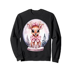 Funny Pink Retro Christmas Reindeer in a Snow Globe Sweatshirt