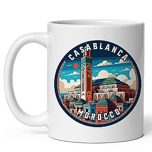 Casablanca Morocco Mug Ceramic Tea Coffee Cup with Handle Cute White - 11 oz Funny Novelty Graphic Design Print for Kitchen