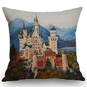 Original Oil Painting Neuschwanstein Castle Decorative Throw Pillow Covers 18x18 Inches Cotton Linen Cushion Cover Home Couch Sofa Bench