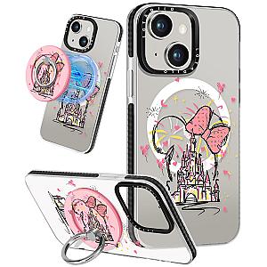 Cute Case for iPhone 15 Womens Funny Castle Design Compatible Magsafe Magnetic Ring Holder with Kickstand Fashion TPU Phone Covers iPhone 15
