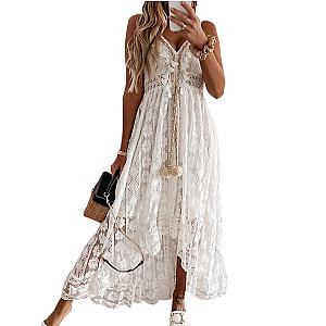 Women's Summer Dress Lace Casual Beach Flowy Maxi Sun Dress