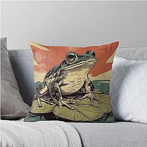 Frogger on a lily pad illustration throw pillow