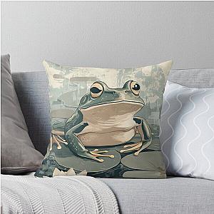 Frogger on a Lily Pad Muted Colors Throw Pillow