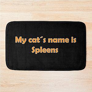 My cat's name is Spleens a gray still plays Bath Mat