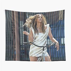 Halle Berry Perches on Bike Tapestry