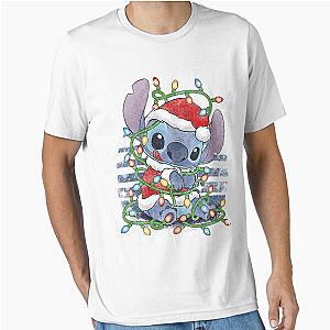 Mens Christmas Lilo And Stitch Christmas Lights Vintage Retro Essential T-Shirt