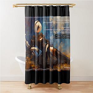 NieR Automata 2B YoRHa  Futuristic Gaming Art Shower Curtain