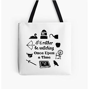 I'd Rather Be Watching Once a Time Icon Design in Black All Over Print Tote Bag