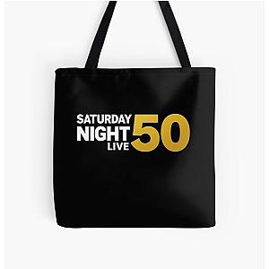SNL 50 Year Anniversary White and Gold All Over Print Tote Bag