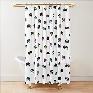 Space Invaders Collection Black Color Outline Shower Curtain