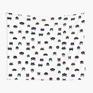 Space Invaders Collection Black Color Outline Tapestry
