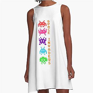 Space Invaders vertical with color A Line Dress
