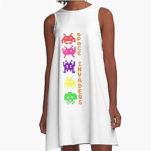 Space Invaders Vertical Color A Line Dress