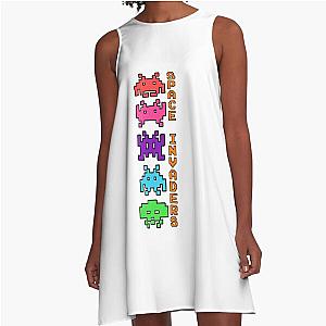 Space Invaders Vertical with Color A Line Dress