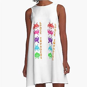 Space Invaders Vertical with Color A-Line Dress