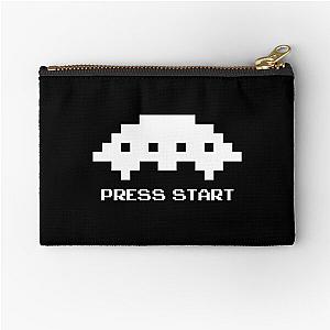 Press Start to Play Space Invaders Mothership White Zipper Pouch