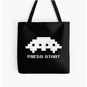 Press Start to play Space Invaders Mothership White Over Print Tote Bag