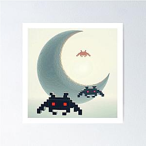 Space Invaders Moon Poster