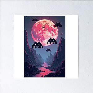 Space invaders and Moon Poster