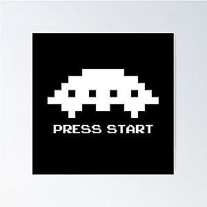 Press Start to Play Space Invaders Mothership White Poster