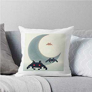 Space Invaders and Moon Throw Pillow