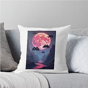 Space Invaders and Moon Throw Pillow