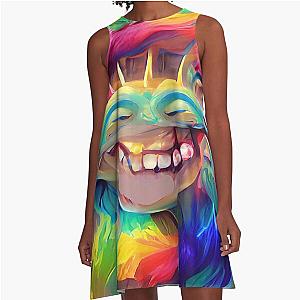 Wild Cute Creepy Rainbow Troll A-Line Dress