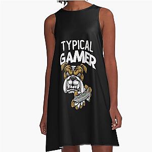 Typical Gamer Cartoon Bulldog A-Line Dress